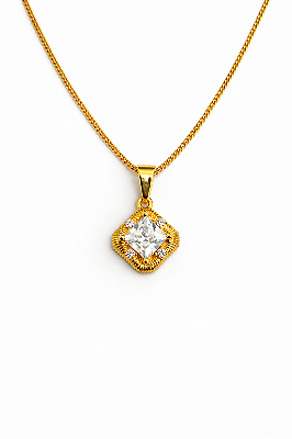 Corrente Grumet 50cm 1,4mm + Pingente Quadrado 5 pedras (11x11mm) Banhado A Ouro 18k COR014-PIN153