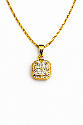 Corrente Grumet 50cm 1,4mm + Pingente Imperial Quadrado (10x10mm) Banhado A Ouro 18k COR014-PIN151