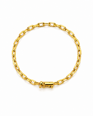 Pulseira Elo Cadeado 4mm Fecho Bomba Banhada A Ouro 18K PUL065