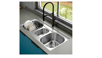 CUBA GOURMET DUPLA COM CESTO LUXO AÇO INOX FUNZIONALE C/ DOSADOR E ACESSÓRIOS 1055x490x210 - 2C - 20232