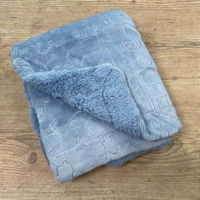Cobertor Plush com Sherpa Safari - Azul