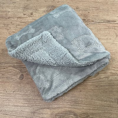 Cobertor Plush com Sherpa Ovelhinha - Cinza