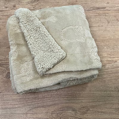 Cobertor Plush com Sherpa Ovelhinha - Bege