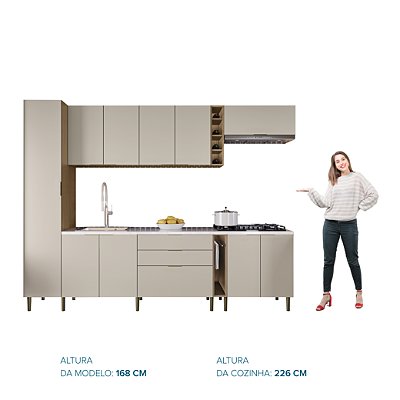 Cozinha Modulada 10 Portas 3 Gavetas 100% MDF Rimo Lile Carvalho/Palha