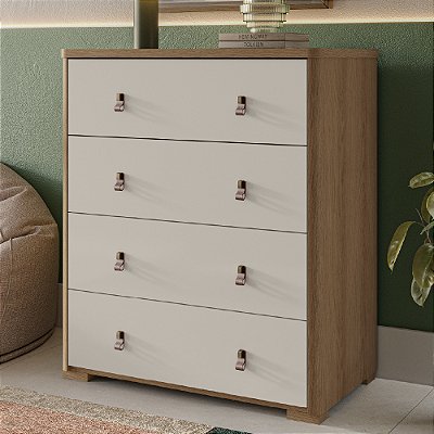 Cômoda Grande Para Quarto 4 Gavetas Rimo Enseada Jequitibá/Palha