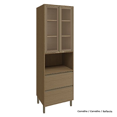 Armário Torre Quente de Cozinha 2 Portas Vidro 70cm Rimo Vitória Carvalho - Reflecta