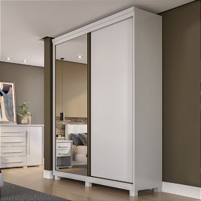 Guarda Roupa Solteiro 2 Portas de Correr Espelho 1,58m Rimo New Honduras