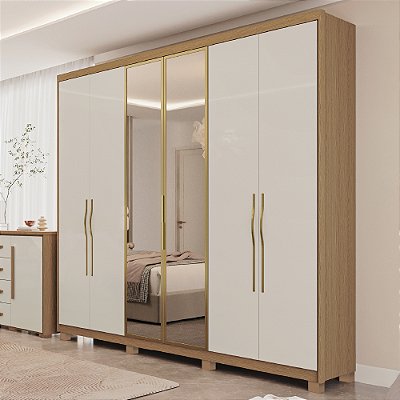 Guarda Roupa Casal 6 Portas Com Espelho 2,35m Rimo Belize