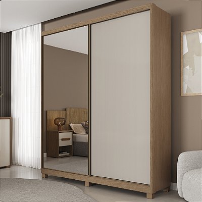 Guarda Roupa Solteiro 2 Portas Deslizantes Com Espelho 2,03m Rimo New Abrolhos