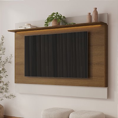 Painel para TV até 65 polegadas com LED Enseada Rimo Jequitibá/Palha