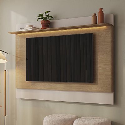 Painel para TV até 65 polegadas com LED Enseada Rimo - Carvalho/Palha