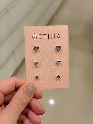 Trio Zircônias Corações Ametista 6mm 5mm 4mm