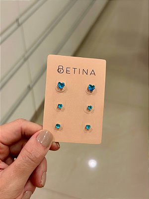 Trio Zircônias Corações Turquesa 6mm 4mm 4mm