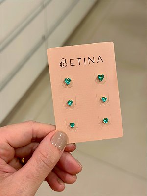 Trio Zircônias Corações Turmalina Verde 5mm 4mm 4mm