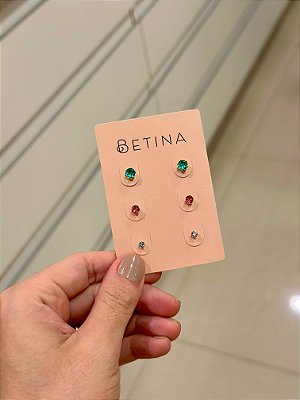 Trio Zircônias Redondas Multi Coloridas - Turmalina 5mm Fúcsia 4mm Ametista 3mm