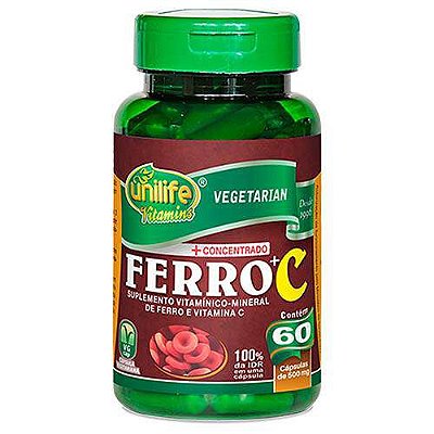 Ferro + Vitamina C 500mg - 60 caps - Unilife