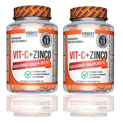 2x Vitamina C 1000mg + Zinco 7mg (120 caps total) - Profit