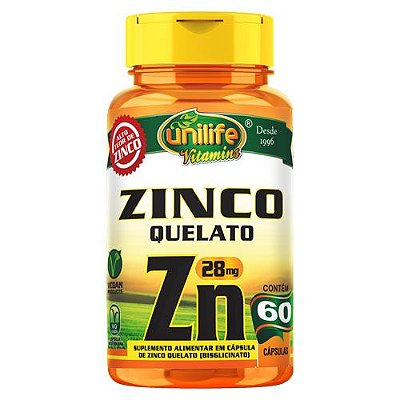 Zinco Quelato 28mg - 60 caps - Unilife