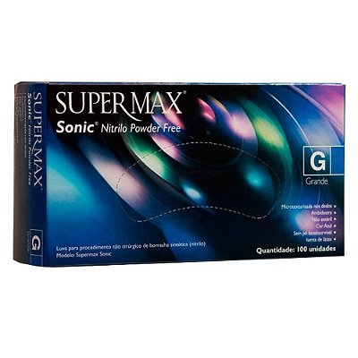 Luva Nitrílica Roxa Sonic Descartável  Supermax C/100