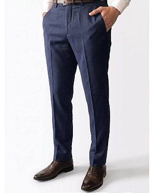 Calça Social Masculina Alfaiataria Slim Fit Azul Marinho Microfibra