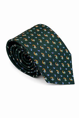 Gravata de Seda Foulard Verde Paisley Minimalist Tradicional