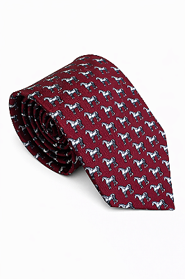 Gravata de Seda Foulard Marsala Horse Tradicional Larga Luxo