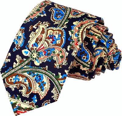Gravata Slim Azul Marinho Premium Algodão Paisley Cashmere