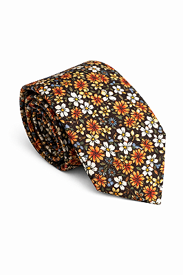 Gravata Slim Floral de Algodão Marsala/Preto/Branco/Nude
