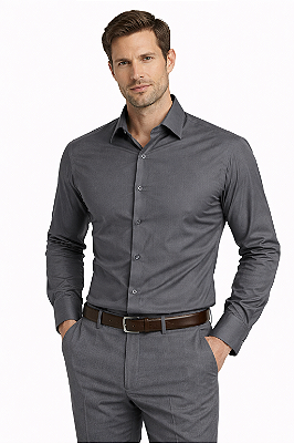 Camisa Masculina Social Cinza Slim Fit Manga Longa