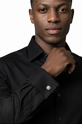 Camisa Social Preta de Punho Duplo p/ Abotoaduras T&C 100% Algodão Fustão