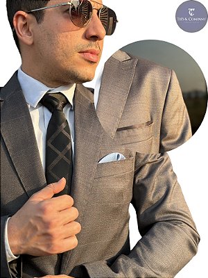Terno masculino Slim Chumbo PV Príncipe de Gales T&C Peak