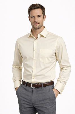 Camisa Masculina Social Bege Creme Manga Longa Diament