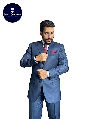 Terno masculino Slim Azul Salvatore PV Lapela Peak T&C