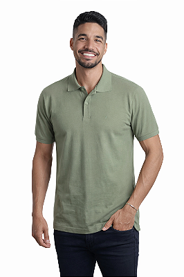 Camisa Pólo Verde Sálvia Piquet Premium 100% Algodão