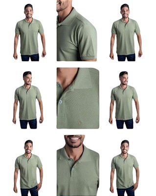 Camisa Pólo Verde Sálvia Piquet Premium 100% Algodão