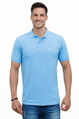 Camisa Pólo Azul Claro Piquet Premium 100% Algodão