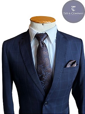 Terno masculino Azul Marinho Xadrez Slim Microfibra