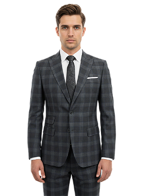 Terno Slim Masculino Xadrez Preto PV Lapela Peak T&C