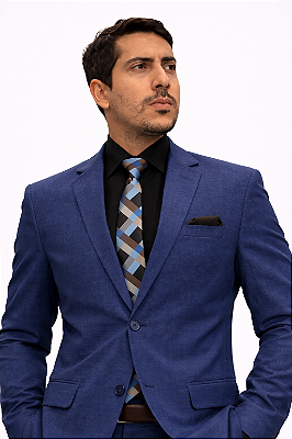 Terno Slim Masculino Azul Melange Corte Italiano Slim T&C