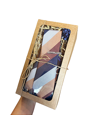 Kit Presente Premium Gravata Listrada+ Prendedor Prata e Flor de Lapela
