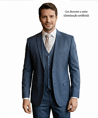 Terno Slim Masculino Azul Escuro com Colete Corte Italiano T&C
