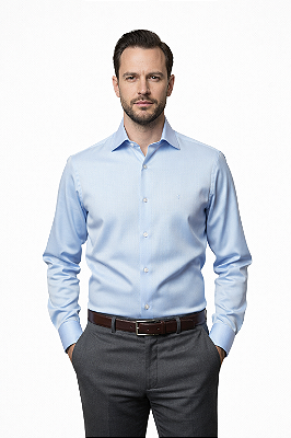 Camisa Social Azul Claro Slim T&C 100% Algodão Fustão CSFPDZLMRN