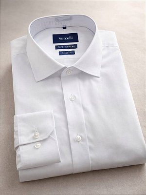 Camisa Social Branca Masculina Tricoline Manga Longa Colarinho Italiano – Semi Slim Fit