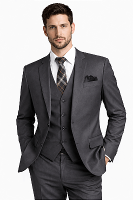 Terno Grafite Slim com Colete Ties & Company – Elegância Estruturada e Presença Executiva