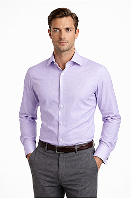 Camisa Social Masculina Slim Lilás T&C 100% Algodão Fustão Premium
