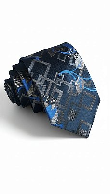 Gravata Marrom com padrão sutil de detalhes azul 8cm