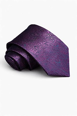 Gravata de microfibra Roxa em relevo preto 8cm