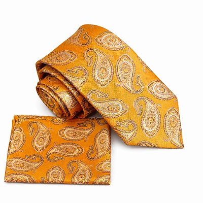 Gravata de Microfibra Laranjada com estampa paisley 8cm