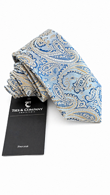 Gravata Azul Jacquard Paisley – Sofisticação Refinada e Presença Executiva