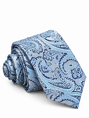 Gravata Masculina Azul-Clara Paisley com Estampa Azul